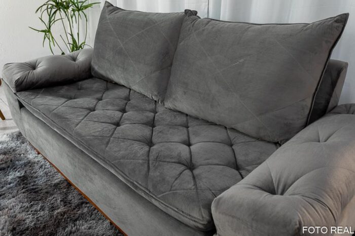 Sofá 3 lugares Bélgica 2.00m Veludo Cinza - Image 6