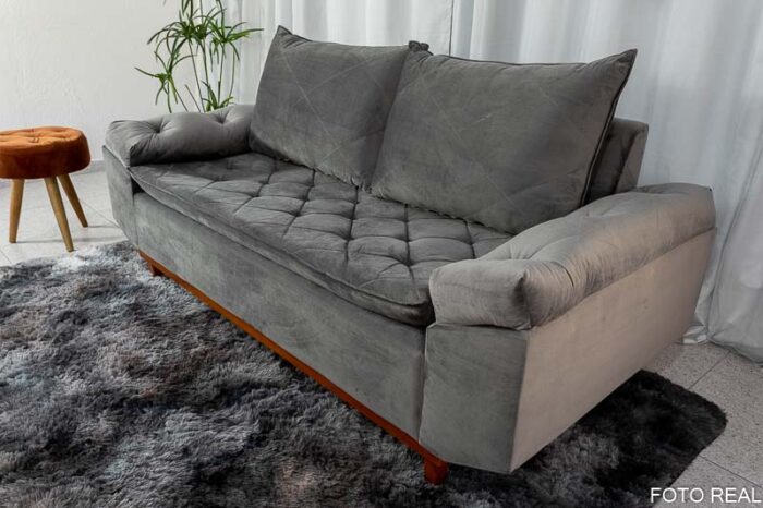 Sofá 3 lugares Bélgica 2.00m Veludo Cinza - Image 7