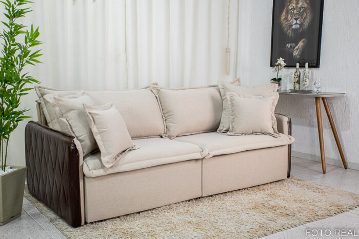 Sofá Retrátil Reclinável e Sofá Cama 2.20m Blog Linho Bege Cru 08 Innove - Image 3