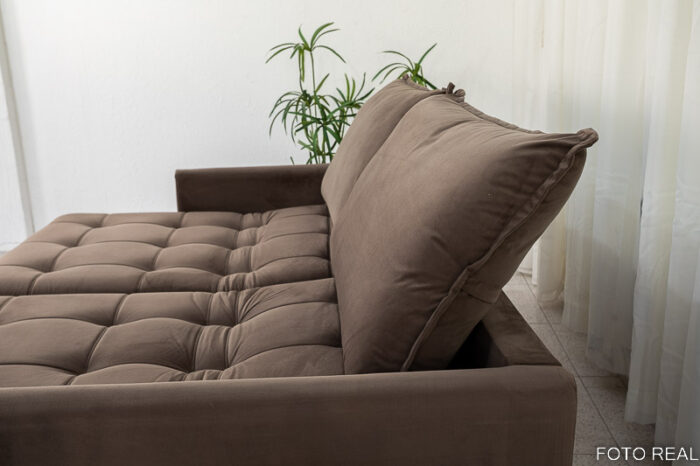Sofá Retrátil Reclinável e Sofá Cama Málaga 2.15m Veludo Marrom A17 - Image 7