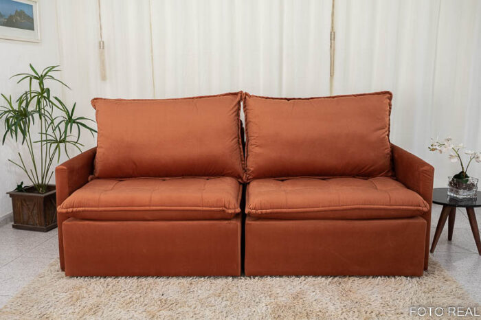 Sofá Retrátil Reclinável e Sofá Cama Málaga 2.15m Veludo Terracota A33 - Image 4