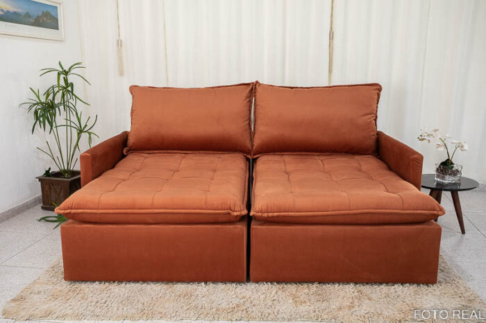 Sofá Retrátil Reclinável e Sofá Cama Málaga 2.15m Veludo Terracota A33 - Image 5