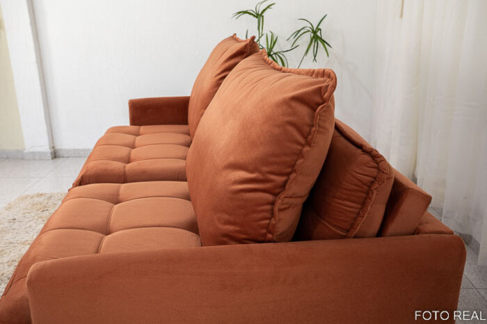 Sofá Retrátil Reclinável e Sofá Cama Málaga 2.15m Veludo Terracota A33 - Image 6