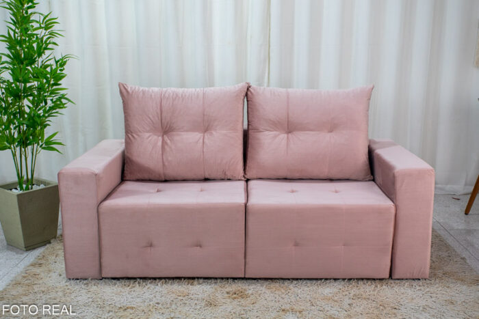 Sofá Retrátil 3 Lugares Havaí Larg.1.80m Veludinho Rose - Image 5