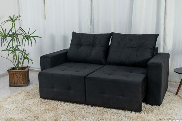 Sofá Retrátil 3 Lugares Havaí Larg. 1.80m Veludinho Preto 17
