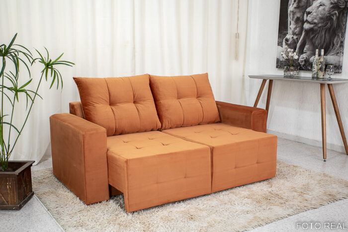 Sofá Retrátil 3 Lugares Havaí Larg. 1.80m Veludinho Terracota