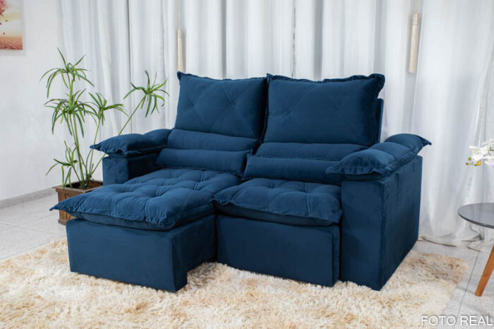 Sofá Retrátil Reclinável 1.80m Santorine Veludo Azul - Image 2
