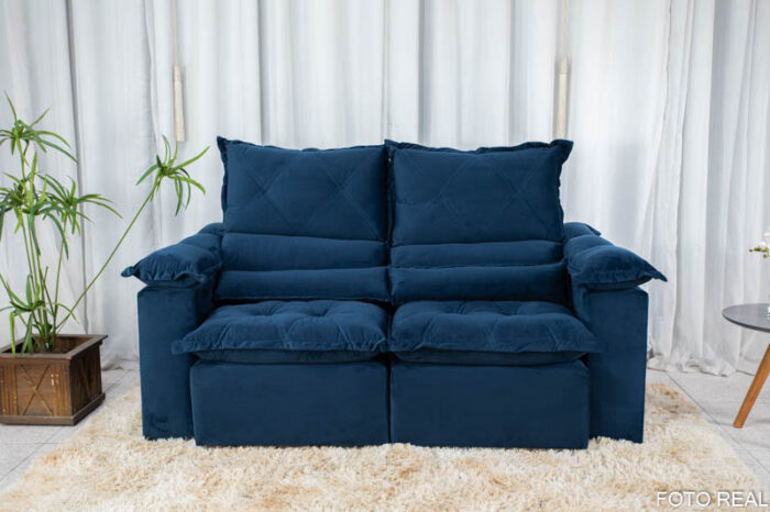 Sofá Retrátil Reclinável 1.80m Santorine Veludo Azul - Image 4