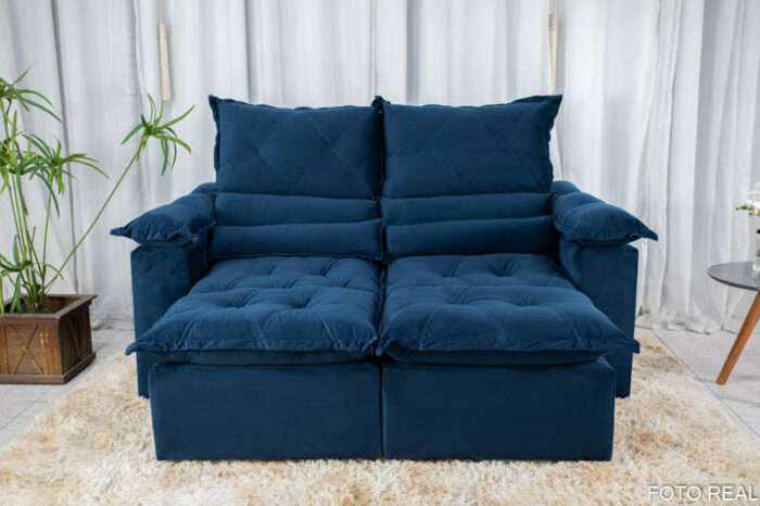 Sofá Retrátil Reclinável 1.80m Santorine Veludo Azul - Image 5