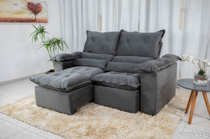 Sofá Retrátil Reclinável 1.80m Santorine Veludo Cinza - Image 2