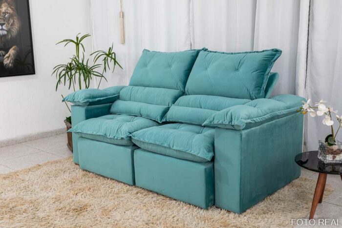 Sofá Retrátil Reclinável 1.80m Santorine Veludo Verde Tiffany - Image 3