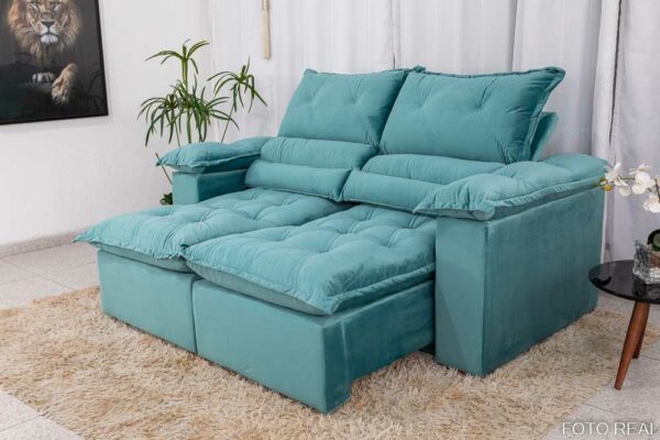 Sofá Retrátil Reclinável 1.80m Santorine Veludo Verde Tiffany