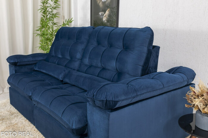 Sofá Retrátil Reclinável 2.27m Verona Veludo Azul 03 - Molas Ensacadas - Image 6