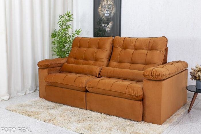 Sofá Retrátil Reclinável 2.27m Verona Veludo Terracota 24 - Molas Ensacadas - Image 3