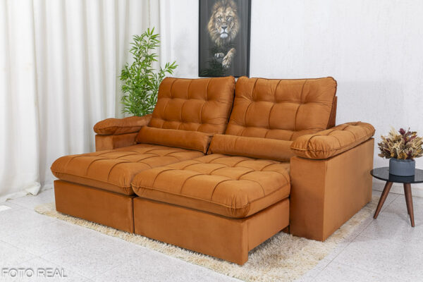 Sofá Retrátil Reclinável 2.27m Verona Veludo Terracota 24 - Molas Ensacadas