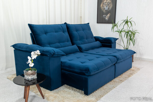 Sofá Retrátil Reclinável 2.30m Emanuelly Veludo Azul - D28 Soft