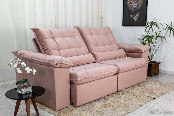 Sofá Retrátil Reclinável 2.30m Emanuelly Veludo Rose 25 - D28 Soft - Image 3