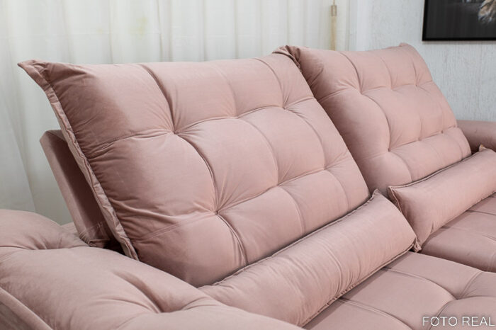 Sofá Retrátil Reclinável 2.30m Emanuelly Veludo Rose 25 - D28 Soft - Image 7