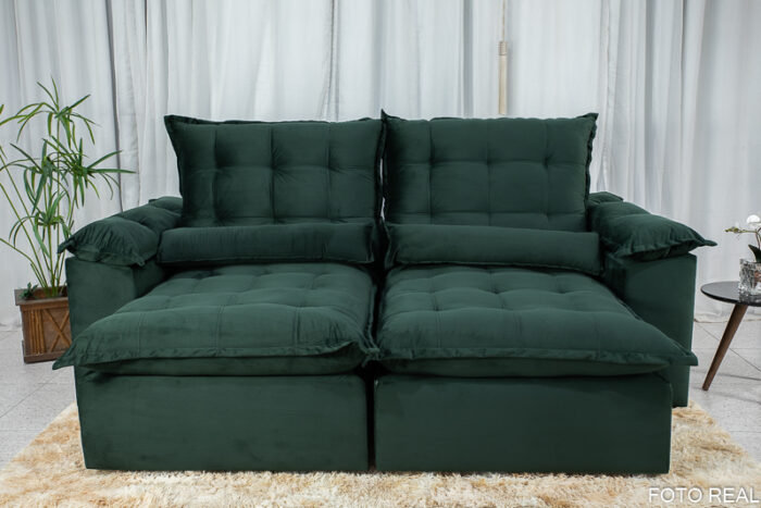 Sofá Retrátil Reclinável 2.30m Emanuelly Veludo Verde Musgo 05 - D28 Soft - Image 5