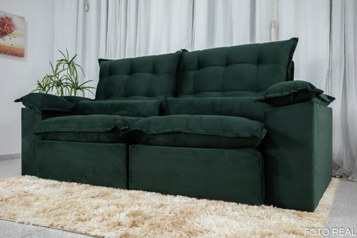 Sofá Retrátil Reclinável 2.30m Emanuelly Veludo Verde Musgo 05 - D28 Soft - Image 7