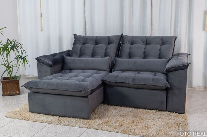 Sofá Retrátil Reclinável 2.30m Ipanema Veludo Cinza 533 - Image 3