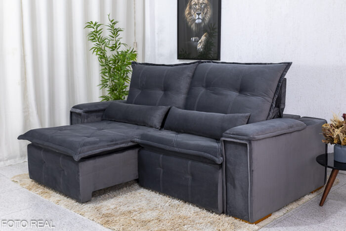 Sofá Retrátil Reclinável 2.30m Monaco Veludo Cinza 5001 - D28 Soft - Image 2