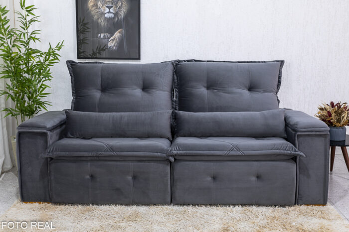 Sofá Retrátil Reclinável 2.30m Monaco Veludo Cinza 5001 - D28 Soft - Image 5