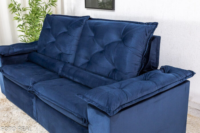 Sofá Retrátil Reclinável 2.30m Roma Veludo Azul 03 - D28 Soft - Image 7