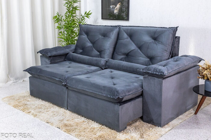 Sofá Retrátil Reclinável 2.30m Roma Veludo Cinza 20 - D28 Soft