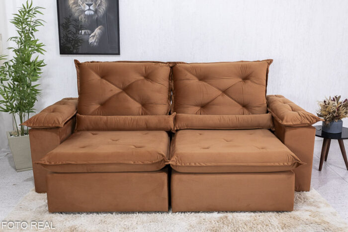 Sofá Retrátil Reclinável 2.30m Roma Veludo Terracota 24 - D28 Soft - Image 5