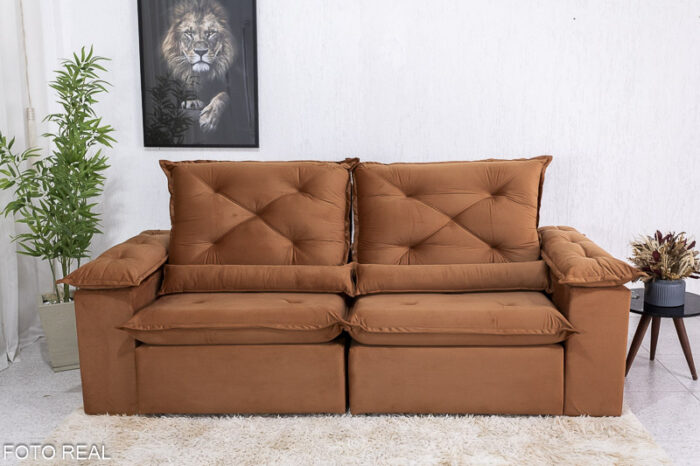 Sofá Retrátil Reclinável 2.30m Roma Veludo Terracota 24 - D28 Soft - Image 4