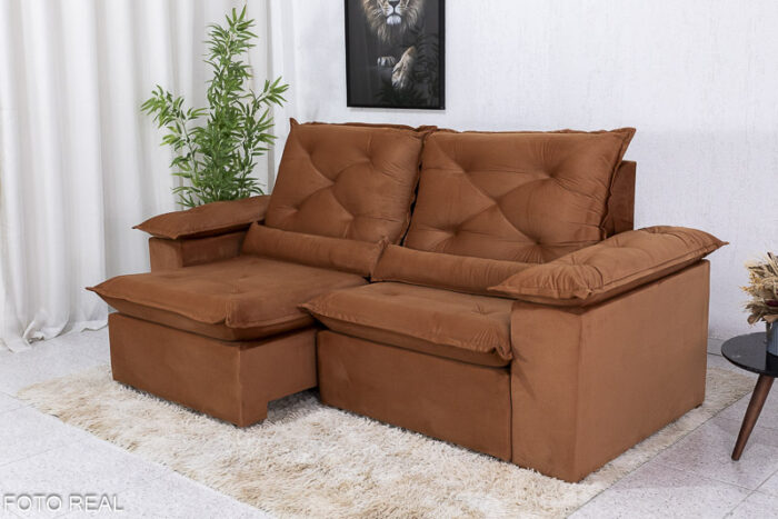 Sofá Retrátil Reclinável 2.30m Roma Veludo Terracota 24 - D28 Soft