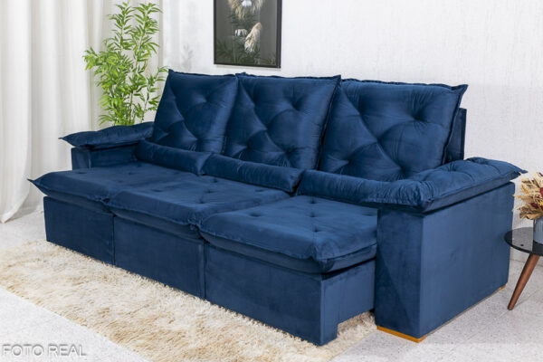 Sofá Retrátil Reclinável 2.70m Roma Veludo Azul 03 - D28 Soft
