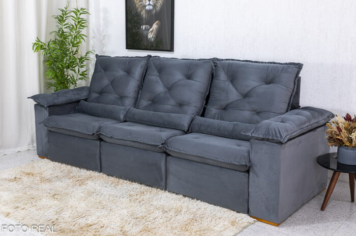 Sofá Retrátil Reclinável 2.70m Roma Veludo Cinza 20 - D28 Soft - Image 6