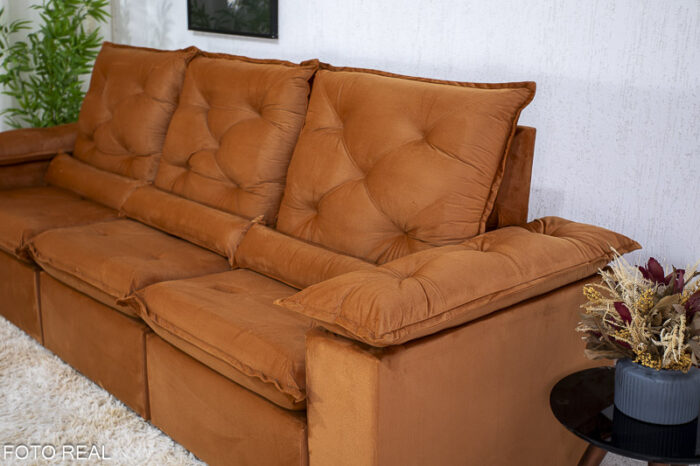 Sofá Retrátil Reclinável 2.70m Roma Veludo Terracota 24 - D28 Soft - Image 8