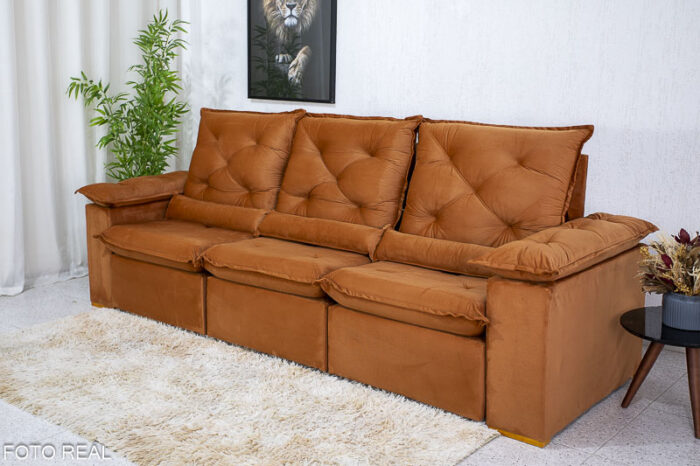 Sofá Retrátil Reclinável 2.70m Roma Veludo Terracota 24 - D28 Soft - Image 5