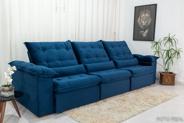 Sofá Retrátil Reclinável 3.20m Emanuelly Veludo Azul 03 - D28 Soft - Image 4