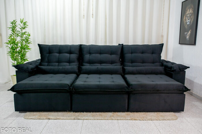 Sofá Retrátil Reclinável 3.20m Emanuelly Veludo Preto 21 - D28 Soft - Image 5