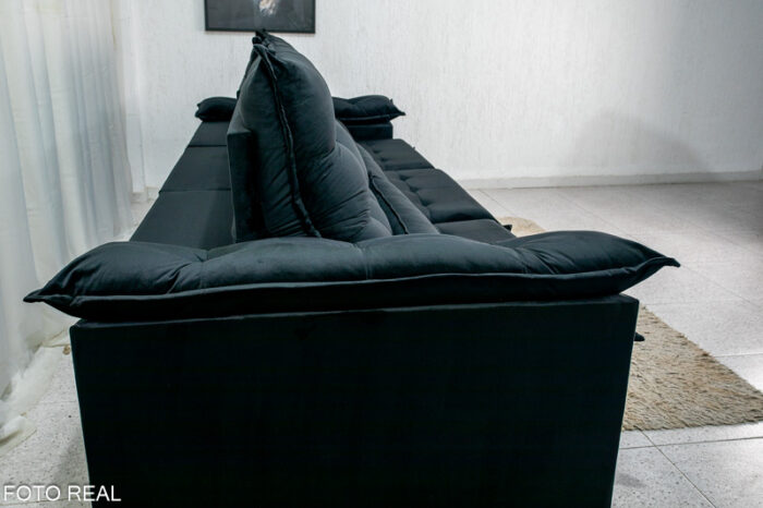 Sofá Retrátil Reclinável 3.20m Emanuelly Veludo Preto 21 - D28 Soft - Image 9