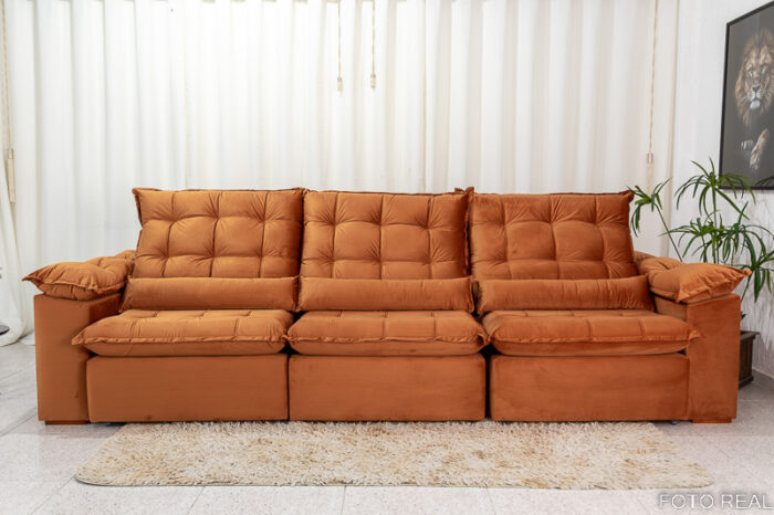 Sofá Retrátil Reclinável 3.20m Emanuelly Veludo Terracota 24 - D28 Soft - Image 4