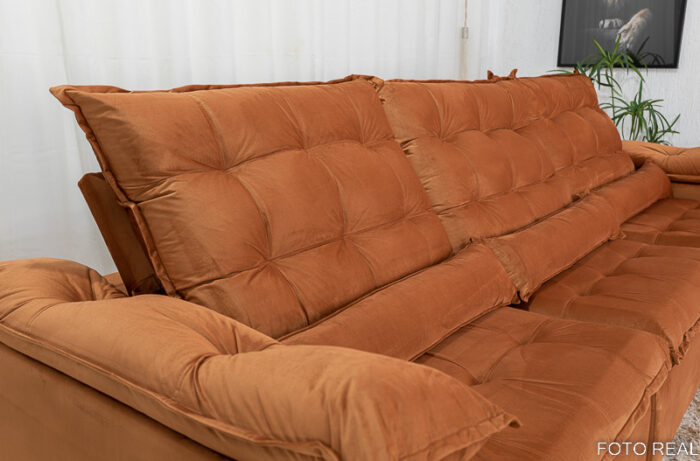 Sofá Retrátil Reclinável 3.20m Emanuelly Veludo Terracota 24 - D28 Soft - Image 6