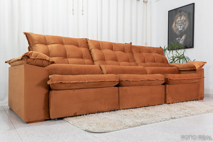 Sofá Retrátil Reclinável 3.20m Emanuelly Veludo Terracota 24 - D28 Soft - Image 8