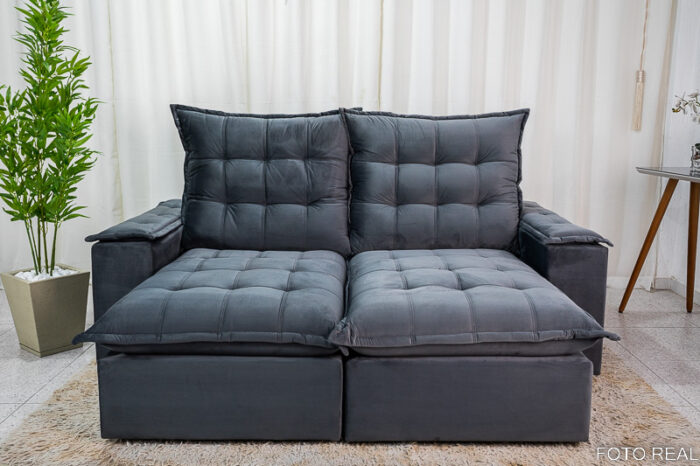 Sofá Retrátil Reclinável Atenas 2.10m Veludo Cinza 814 - D33 e Molas Ensacadas - Image 2