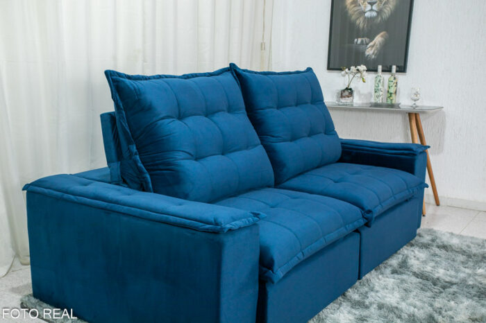 Sofá Retrátil Reclinável Atenas 2.30m Veludo Azul 800 - D33 e Molas Ensacadas - Image 7