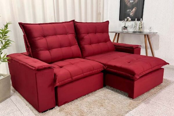 Sofá Retrátil Reclinável Atenas 2.30m Veludo Bordô - D33 e Molas Ensacadas