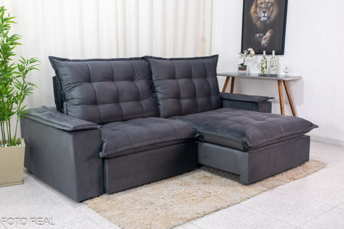 Sofá Retrátil Reclinável Atenas 2.30m Veludo Cinza 814 - D33 e Molas Ensacadas - Image 3