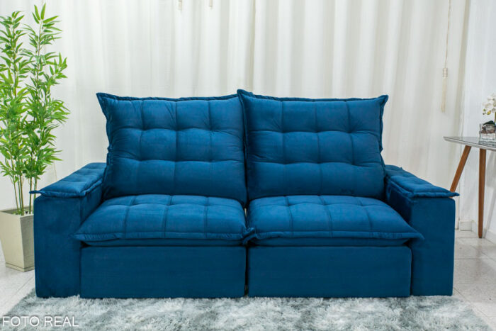 Sofá Retrátil Reclinável Atenas 2.50m Veludo Azul 800 - D33 e Molas Ensacadas - Image 7