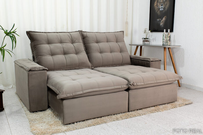 Sofá Retrátil Reclinável Atenas 2.50m Veludo Cinza 813 - D33 e Molas Ensacadas - Image 3