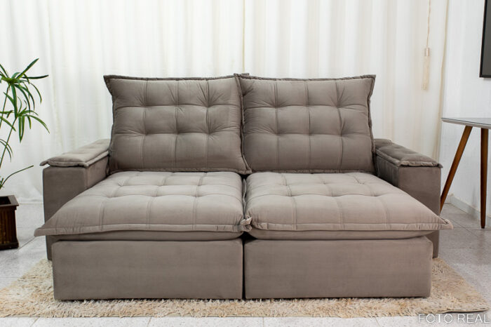 Sofá Retrátil Reclinável Atenas 2.50m Veludo Cinza 813 - D33 e Molas Ensacadas - Image 4