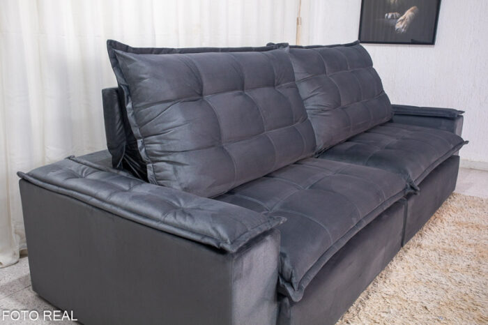 Sofá Retrátil Reclinável Atenas 2.90m Veludo Cinza 814 - D33 e Molas Ensacadas - Image 8